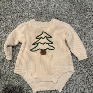 Cream Baby Knit Onesie with Tree Design
